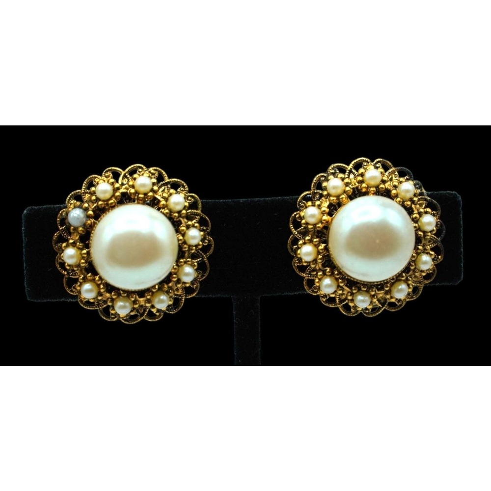 Vintage West Germany Earrings Faux Pearl Signed‎ Jewelry